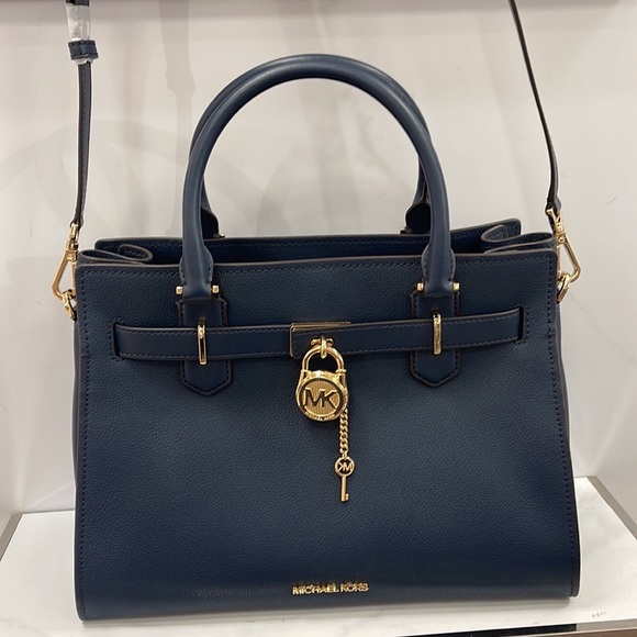 Michael Kors 35T1GHMS2L Hamilton Medium Satchel Crossbody Navy - Picture 16 of 16